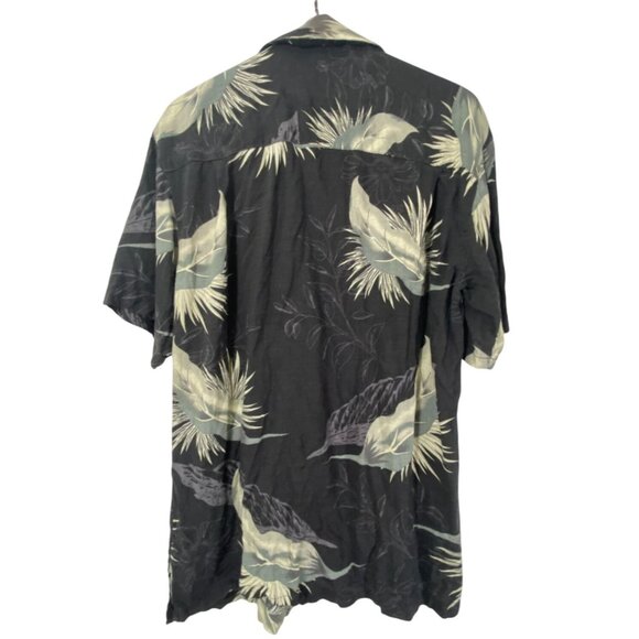 Caribbean Blues Mens Hawaiian Black Button-Up Shirt M Short Sleeve - Picture 2 of 5